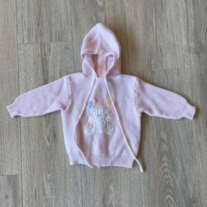 VTG 90's Baby Girl Pink Zip Back Hoodie Sweater 18 months Cottage Teddy Bear